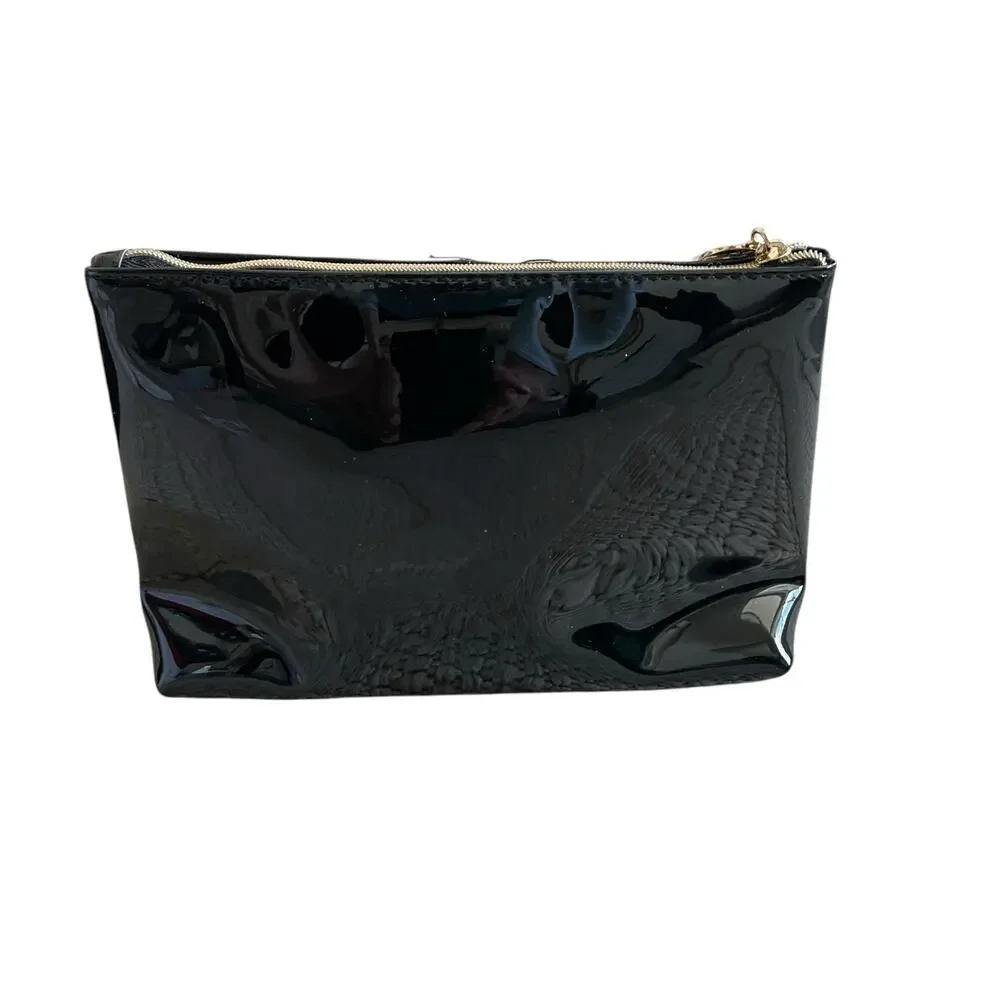 Yves Saint Laurent YSL Beaute Makeup Bag Travel Pouch Black Patent Clutch NEW